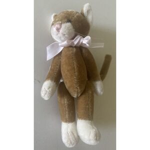 Bearington Bearkins Cat 5 Inch Brown Plush Kitty Pink Ribbon